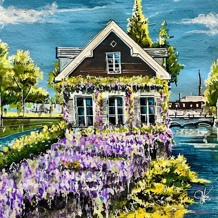 Painting La maison à la glycine de Strasbourg by Touras Sophie-Kim | Painting Realism Oil Architecture, Landscapes, Urban