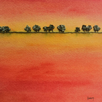 Painting Tree line horizon by Vazquez Laila | Painting