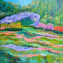 Peinture Glycine sur le pont  par Amblard Florence | Tableau  Acrylique Nature, Paysages