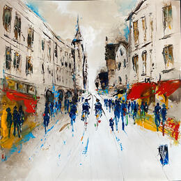 Painting Rue animée by Raffin Christian | Painting Figurative Oil Urban