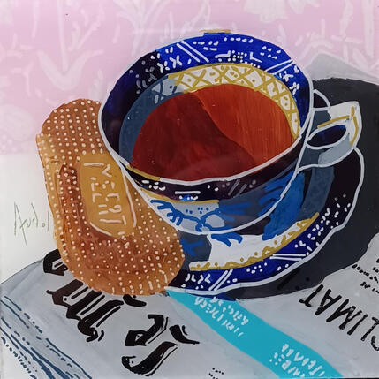 Peinture Hubert démarrait la journée en douceur par Auriol Philippe | Tableau Figuratif Acrylique, Plexiglas, Posca Natures mortes