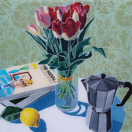 Gemälde David aimait vraiment les tulipes von Auriol Philippe | Gemälde Figurativ Acryl, Plexiglas, Posca Stillleben