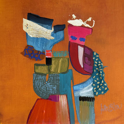 Peinture Petites danseuses modernes par Lau Blou | Tableau Abstrait Acrylique, Carton, Collage, Feuille d'or, Pastel Portraits