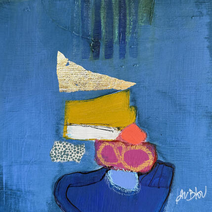 Pintura Quand la pluie arrive por Lau Blou | Pintura Abstracto Acrílico, Cartón, Collage, Hoja de oro, Pastel Retrato