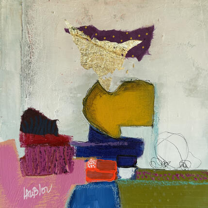 Pintura ST26-0480 por Lau Blou | Pintura Abstracto Acrílico, Cartón, Collage, Hoja de oro, Pastel Minimalista