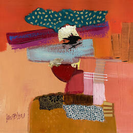 Painting ST26-0481 by Lau Blou | Painting Abstract Acrylic, Cardboard, Gluing, Gold leaf, Pastel Minimalist