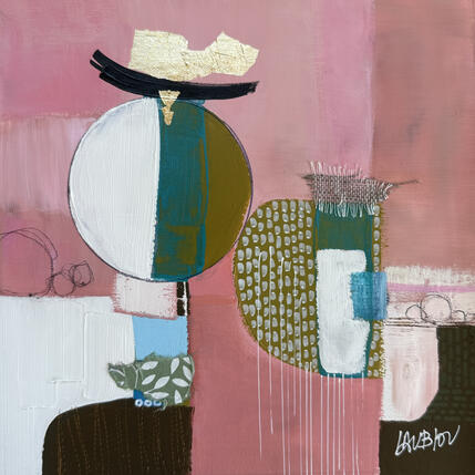 Pintura Cachettes japonaises-2 por Lau Blou | Pintura Abstracto Acrílico, Cartón, Collage, Hoja de oro, Pastel Iconos pop, Minimalista