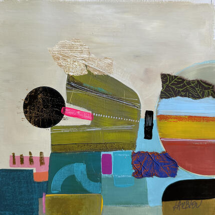 Pintura Persévérance por Lau Blou | Pintura Abstracto Acrílico, Cartón, Collage, Hoja de oro, Pastel Iconos pop, Minimalista