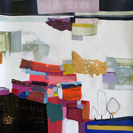 Peinture Un après-midi à flâner par Lau Blou | Tableau Abstrait Acrylique, Carton, Collage, Feuille d'or, Pastel Paysages