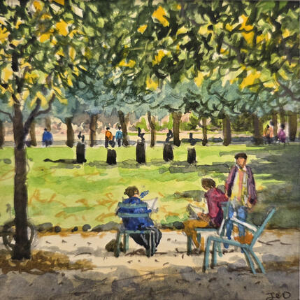 Painting Matin au jardin des Tuileries  by Decoudun Jean charles | Painting Figurative Watercolor Urban