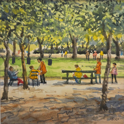 Painting Le jardin des Tuileries  by Decoudun Jean charles | Painting Figurative Watercolor Urban