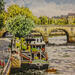 Gemälde Péniches au Pont Marie von Decoudun Jean charles | Gemälde Figurativ Urban Aquarell