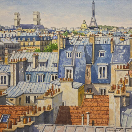 Painting Paris et sa Tour Eiffel  by Decoudun Jean charles | Painting Figurative Watercolor Urban