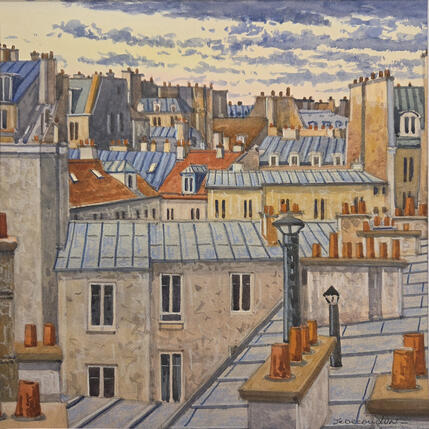 Painting Paris et ses toits  by Decoudun Jean charles | Painting Figurative Watercolor Urban