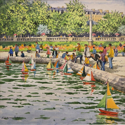Painting Les jardins du Luxembourg  by Decoudun Jean charles | Painting Figurative Watercolor Urban