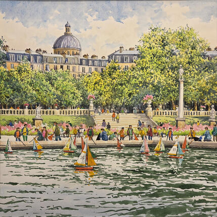 Painting Jardins du Luxembourg et Panthéon by Decoudun Jean charles | Painting Figurative Watercolor Urban