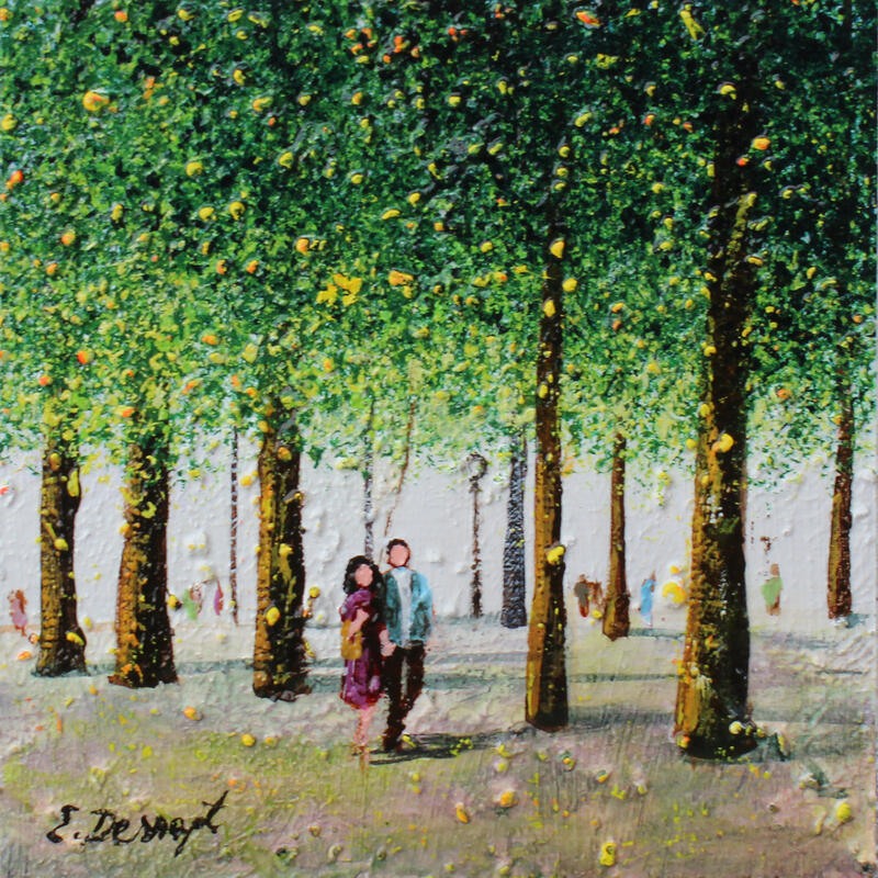 Painting Balade aux tuileries by Dessapt Elika | Painting Impressionism Acrylic Sand