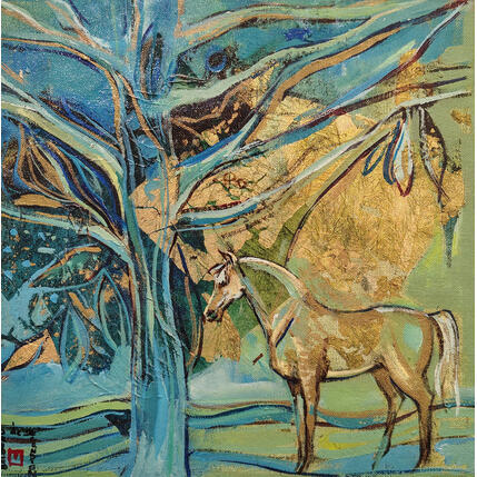 Painting The golden horse by Machi | Painting Figurative Oil