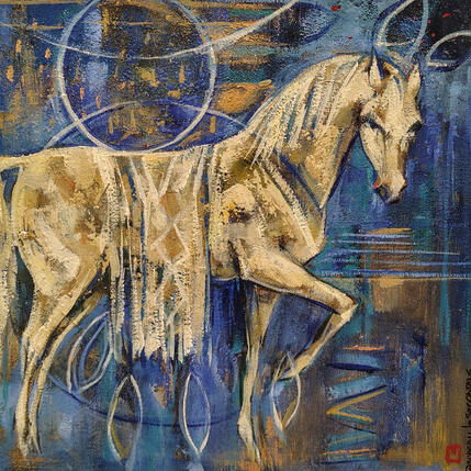 Painting Mon cheval by Machi | Painting Figurative Oil