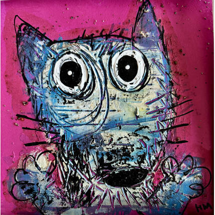 Painting Blue, Cat by Maury Hervé | Painting Raw art Acrylic, Ink Animals