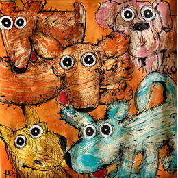 Painting In the square by Maury Hervé | Painting Raw art Acrylic, Ink Animals