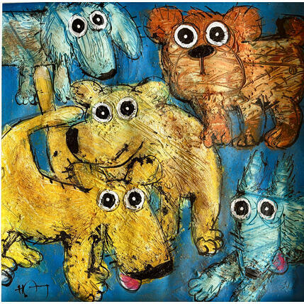 Painting Team of Dogs by Maury Hervé | Painting Raw art Acrylic, Ink Animals