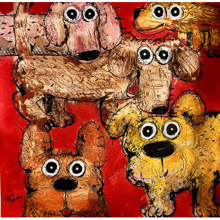 Painting Happy team by Maury Hervé | Painting Raw art Acrylic, Ink Animals