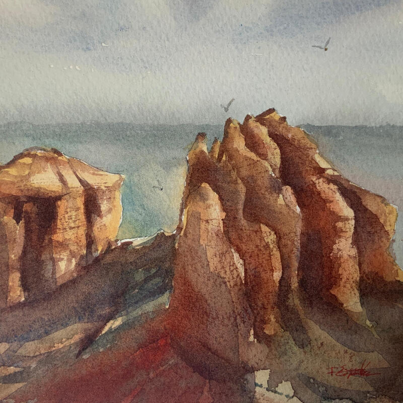 Peinture Sedona 339 par Seruch Capouillez Isabelle | Tableau Figuratif Paysages Urbain Nature Aquarelle
