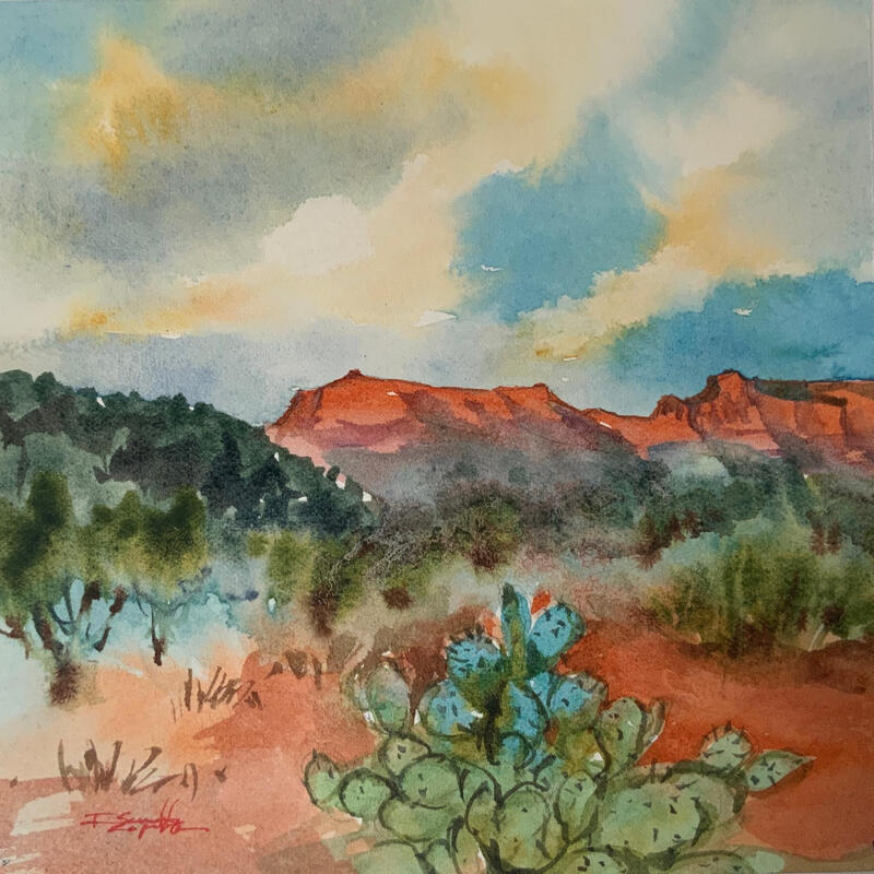 Peinture Sedona 341 par Seruch Capouillez Isabelle | Tableau Figuratif Paysages Urbain Nature Aquarelle