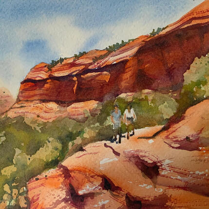 Peinture Sedona 343 par Seruch Capouillez Isabelle | Tableau Figuratif Aquarelle Nature, Paysages, Urbain