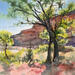 Painting Sedona 158 by Seruch Capouillez Isabelle | Painting Figurative Landscapes Urban Nature Watercolor
