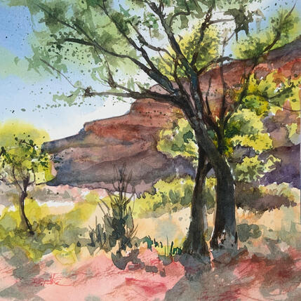 Painting Sedona 158 by Seruch Capouillez Isabelle | Painting Figurative Watercolor Landscapes, Nature, Pop icons, Urban