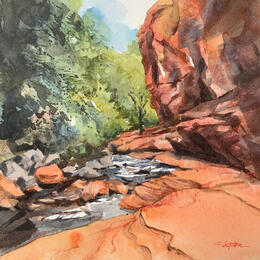 Painting Sedona 159 by Seruch Capouillez Isabelle | Painting Figurative Watercolor Landscapes, Nature, Pop icons, Urban