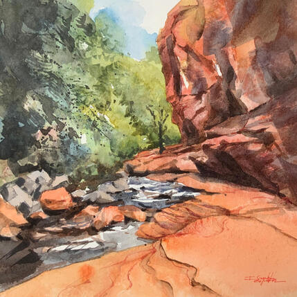 Painting Sedona 159 by Seruch Capouillez Isabelle | Painting Figurative Watercolor Landscapes, Nature, Pop icons, Urban