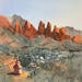 Painting Sedona 157 by Seruch Capouillez Isabelle | Painting Figurative Landscapes Urban Nature Watercolor