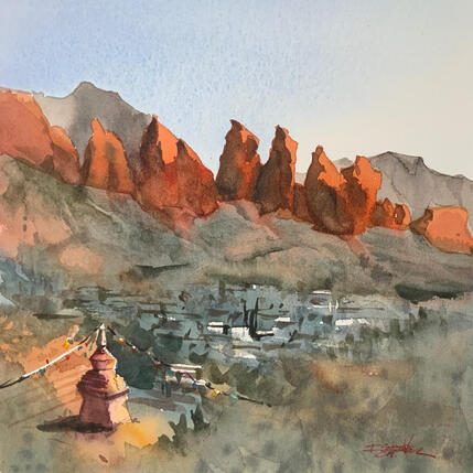 Painting Sedona 157 by Seruch Capouillez Isabelle | Painting Figurative Watercolor Landscapes, Nature, Pop icons, Urban