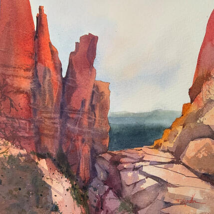 Painting Sedona 152 by Seruch Capouillez Isabelle | Painting Figurative Watercolor Landscapes, Nature, Pop icons, Urban