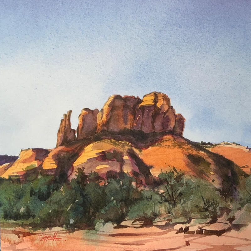 Painting Sedona 153 by Seruch Capouillez Isabelle | Painting Figurative Landscapes Urban Nature Watercolor