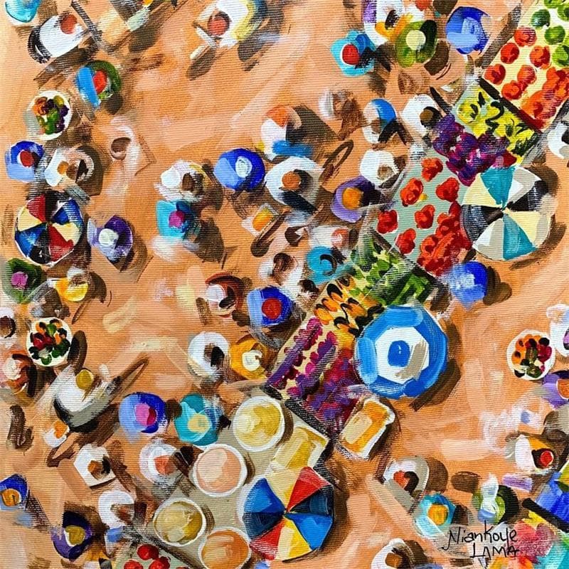 Peinture PLACE DE MARCHE par Lama Niankoye | Tableau Figuratif Scènes de vie Acrylique