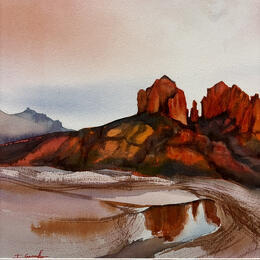 Painting Sedona 161 by Seruch Capouillez Isabelle | Painting Figurative Watercolor Landscapes, Nature, Urban
