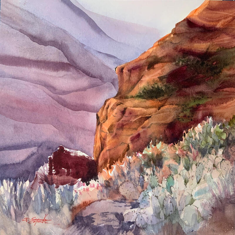 Painting Sedona 167 by Seruch Capouillez Isabelle | Painting Figurative Landscapes Urban Nature Watercolor