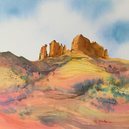 Painting Sedona 164 by Seruch Capouillez Isabelle | Painting Figurative Watercolor Landscapes, Nature, Urban