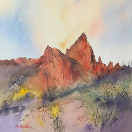 Painting Sedona 160 by Seruch Capouillez Isabelle | Painting Figurative Watercolor Landscapes, Nature, Urban