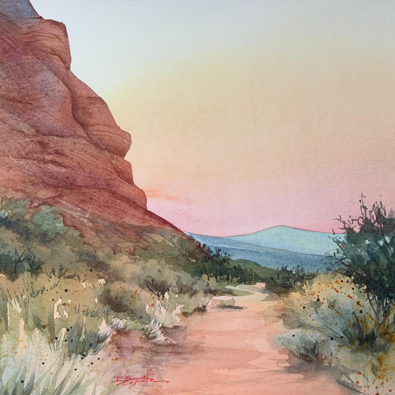 Painting Sedona 158 by Seruch Capouillez Isabelle | Painting Figurative Landscapes Urban Nature Watercolor