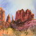 Painting Sedona 159 by Seruch Capouillez Isabelle | Painting Figurative Landscapes Urban Nature Watercolor