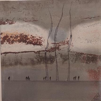 Painting Flavia by Manconi Gil | Painting Subject matter Metal, Upcycling Landscapes