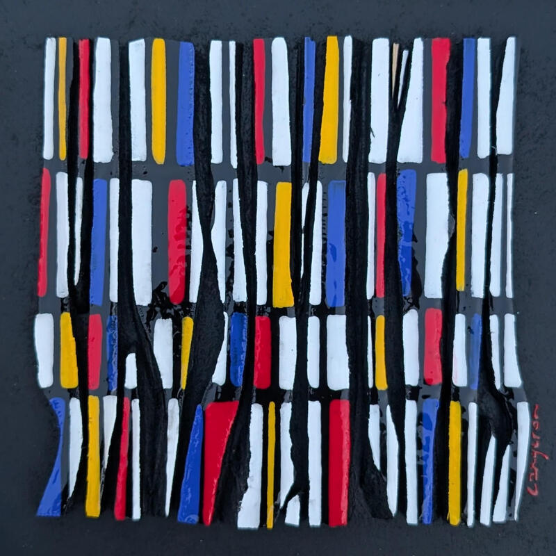 Pintura Bc14 hommage Mondrian por Langeron Luc | Pintura Tema Madera Acrílico Resina