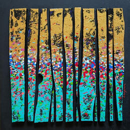Gemälde Bc12 prairie vert or rouge bleu von Langeron Luc | Gemälde Materialismus Acryl, Harz, Holz