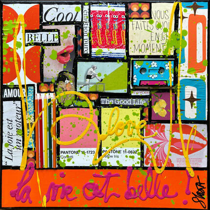 Gemälde La vie est belle ! von Costa Sophie | Gemälde Pop-Art Acryl, Collage, Upcycling