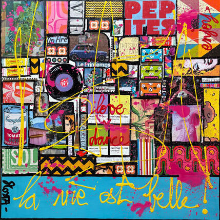 Painting La vie est belle ! by Costa Sophie | Painting Pop-art Acrylic, Gluing, Upcycling